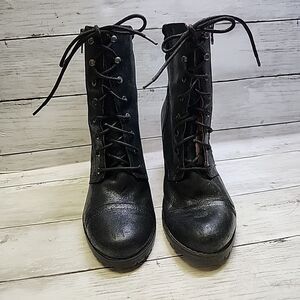 Clarks Orinoco 2 Indigo Style Zip Lace Up Ankle Boot Black Womens Sz 8.5M
